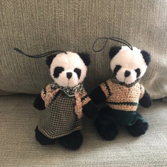 1 pair mini panda cellphone charms, key charms mini plushies - Picture 1 of 2